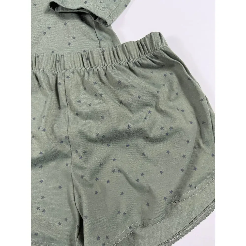 Gap Kids Hello Weekend Star Pajama Top Shorts Set Green Size 14